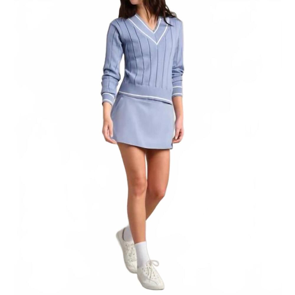 NEW RHONE varsity cable knit sweater in hydrangea blue